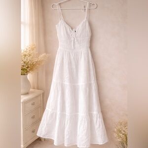 Francesca’s White Lace Trim Tie Front Midi Dress Size Small NWT